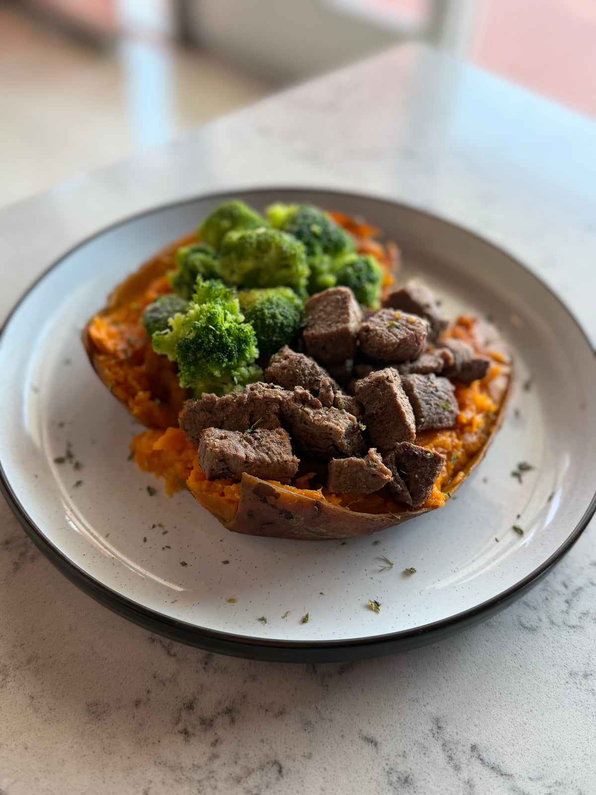 Sirloin loaded Sweet Potatoe