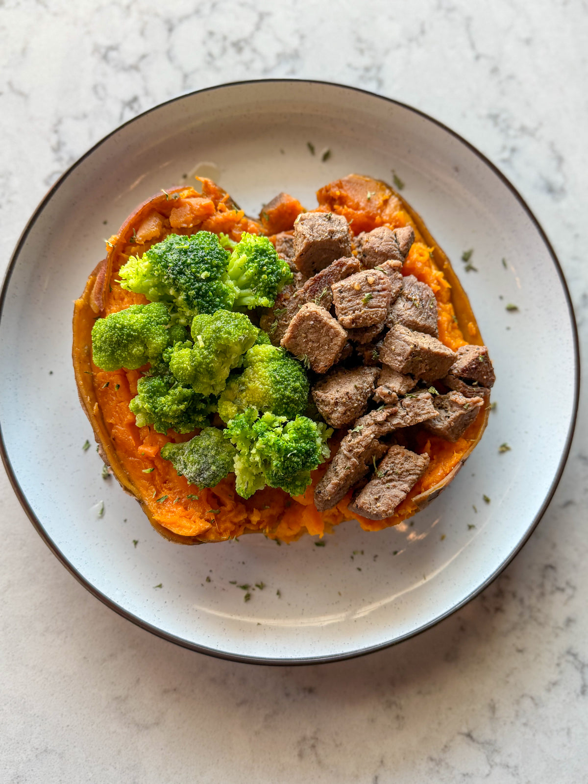 Sirloin loaded Sweet Potatoe